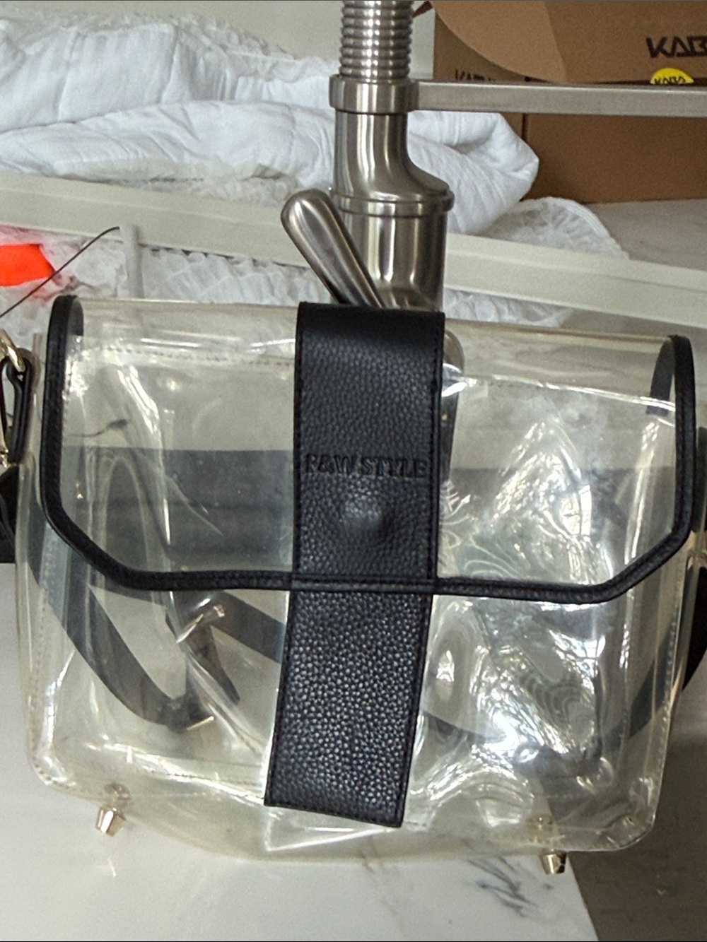 Clear Crossbody Bag with Black Trim and Strap
